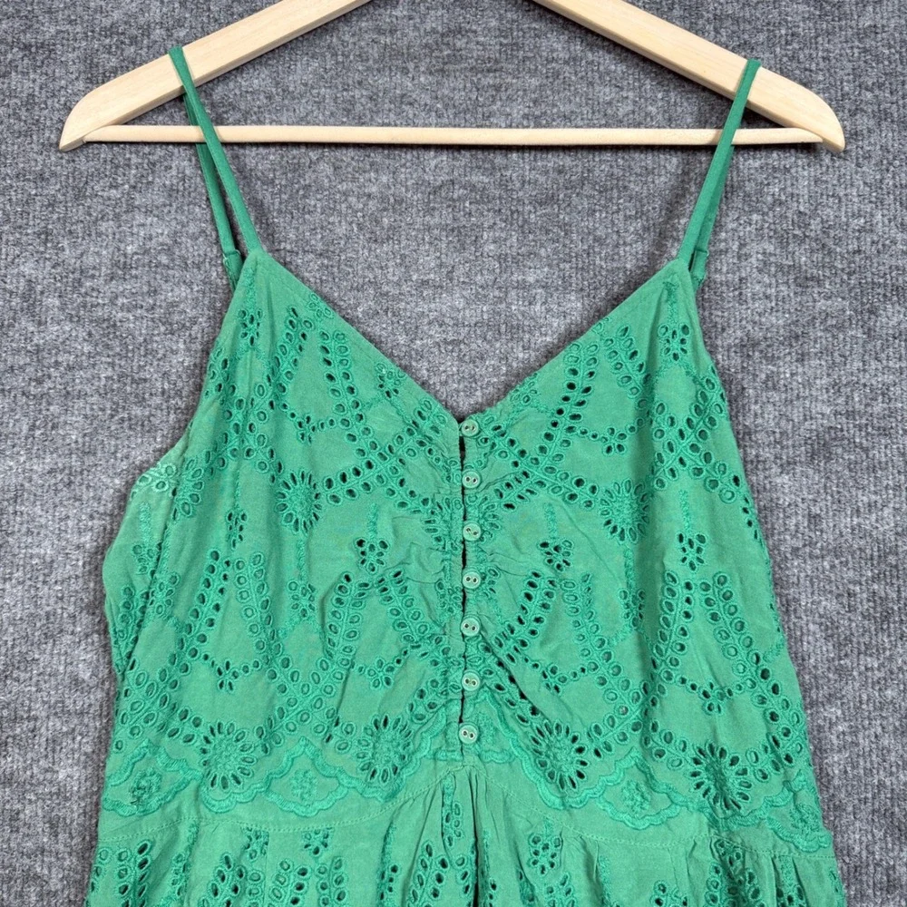 Sundance Size Medium Eyelet Maxi Dress Green Modal Spaghetti Straps Sleeveless - Picture 3 of 10